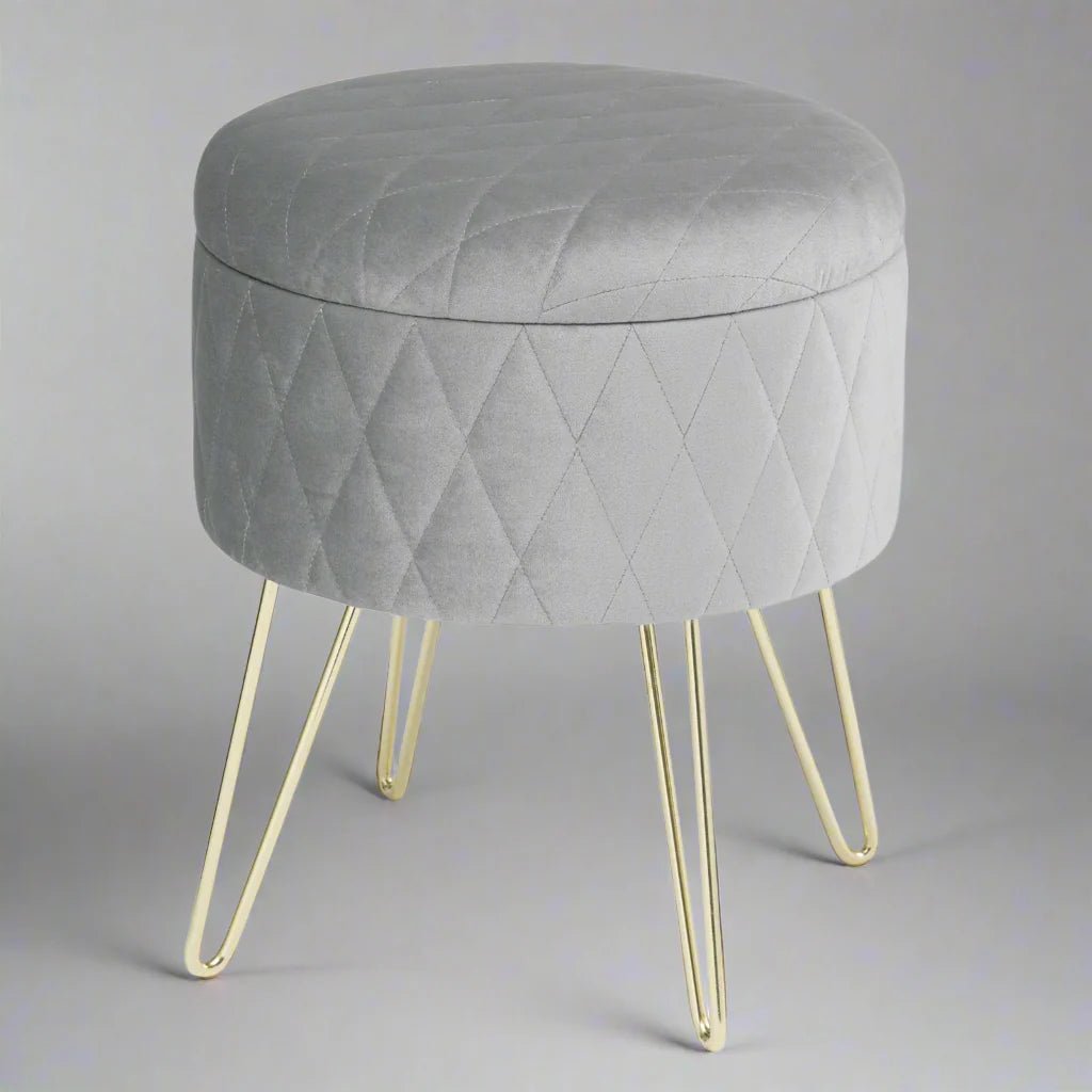 Tabouret Velours - VelvetRoundPuff™ - Gris Clair - Ma maison exquise