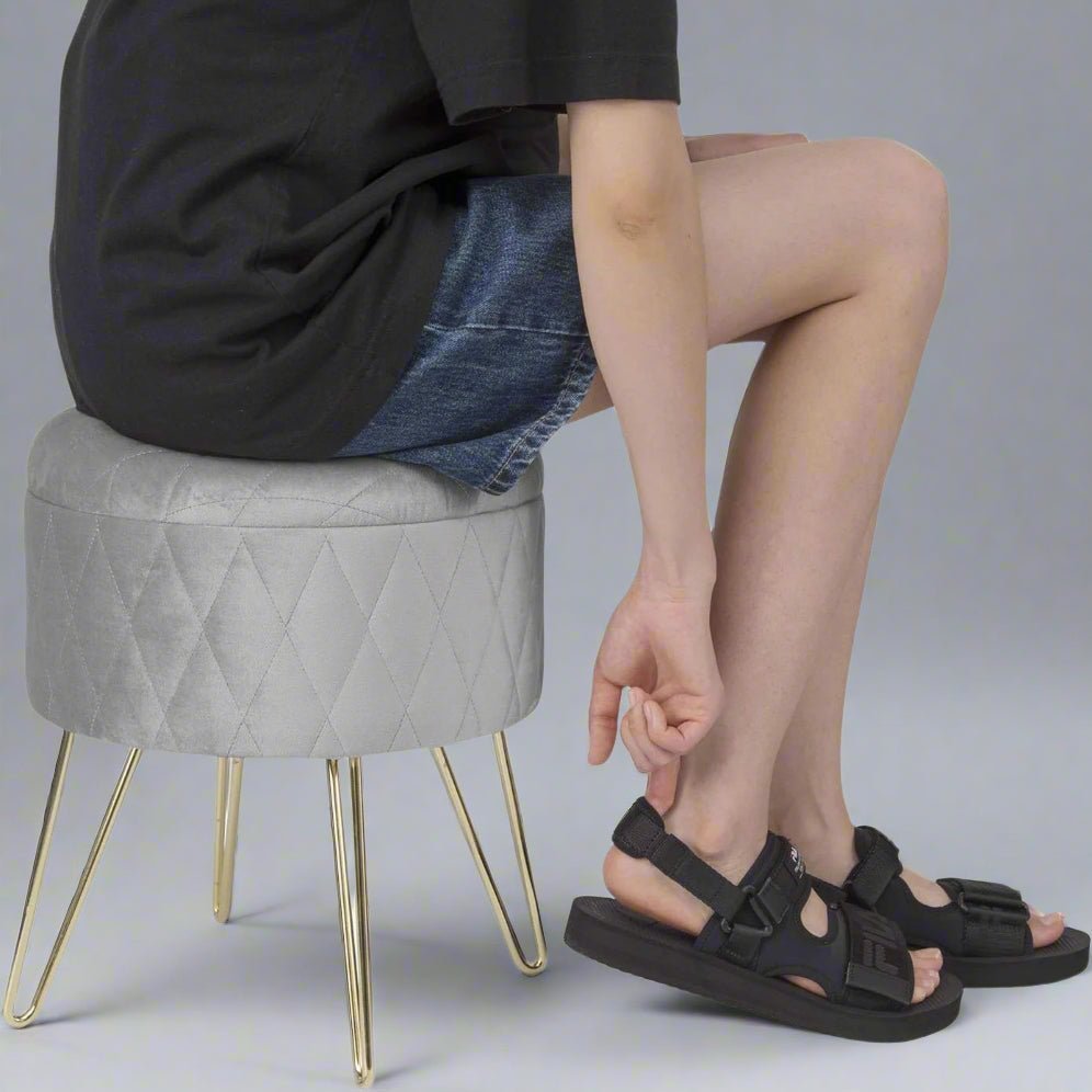 Tabouret Velours - VelvetRoundPuff™ - Gris Clair - Ma maison exquise