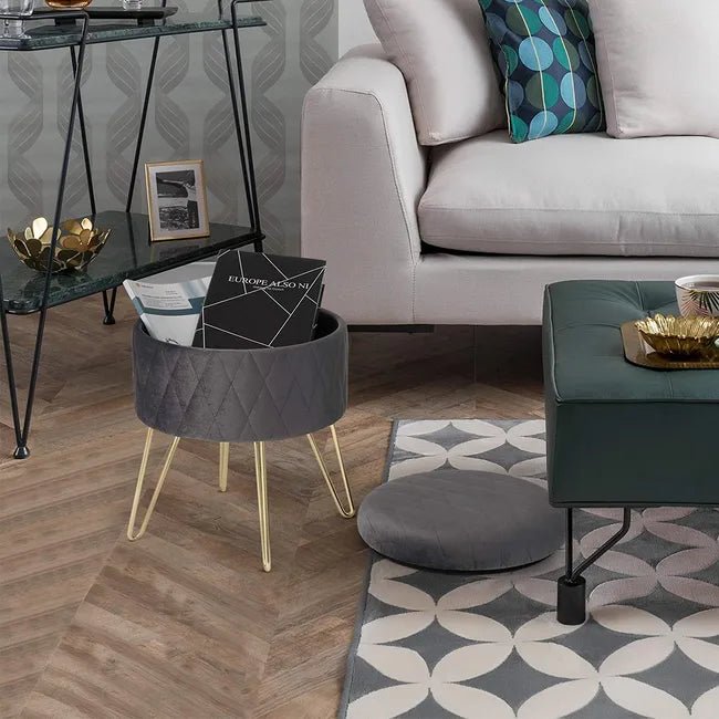 Tabouret Velours - VelvetRoundPuff™ - Gris Foncé - Ma maison exquise