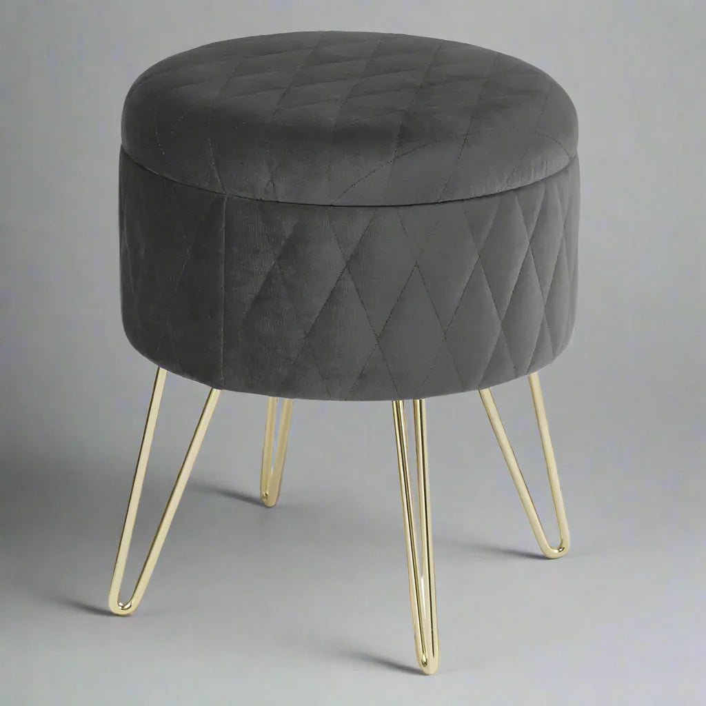 Tabouret Velours - VelvetRoundPuff™ - Gris Foncé - Ma maison exquise