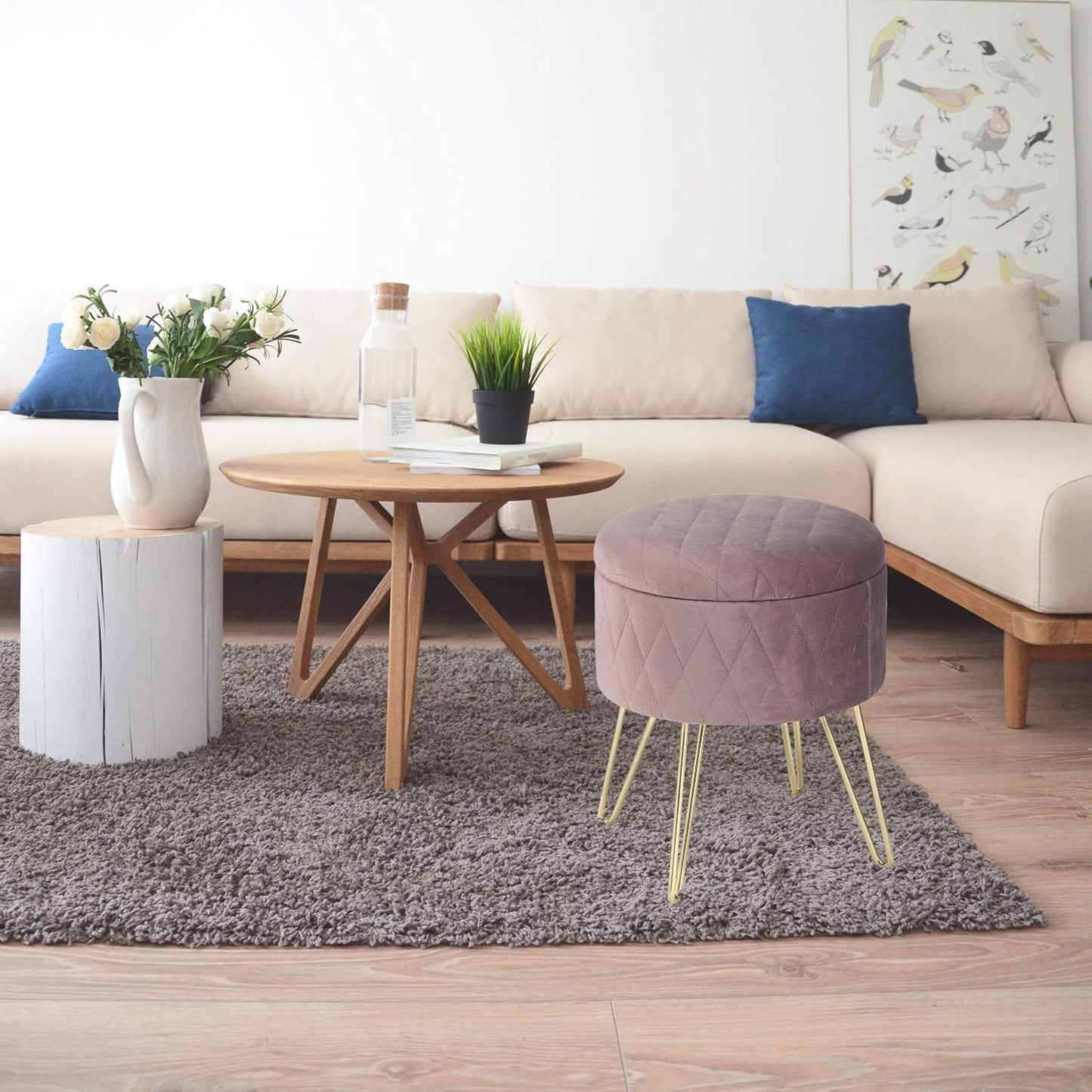 Tabouret Velours - VelvetRoundPuff™ - Rose - Ma maison exquise