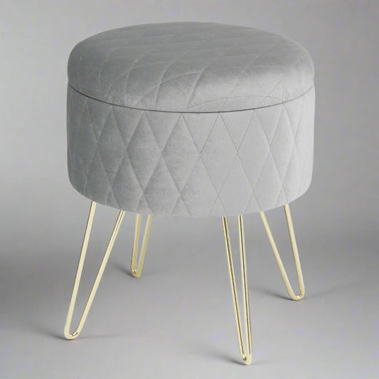 Tabouret Velours - VelvetRoundPuff™ - Gris Clair - Ma maison exquise