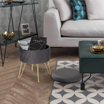 Tabouret Velours - VelvetRoundPuff™ - Gris Foncé - Ma maison exquise